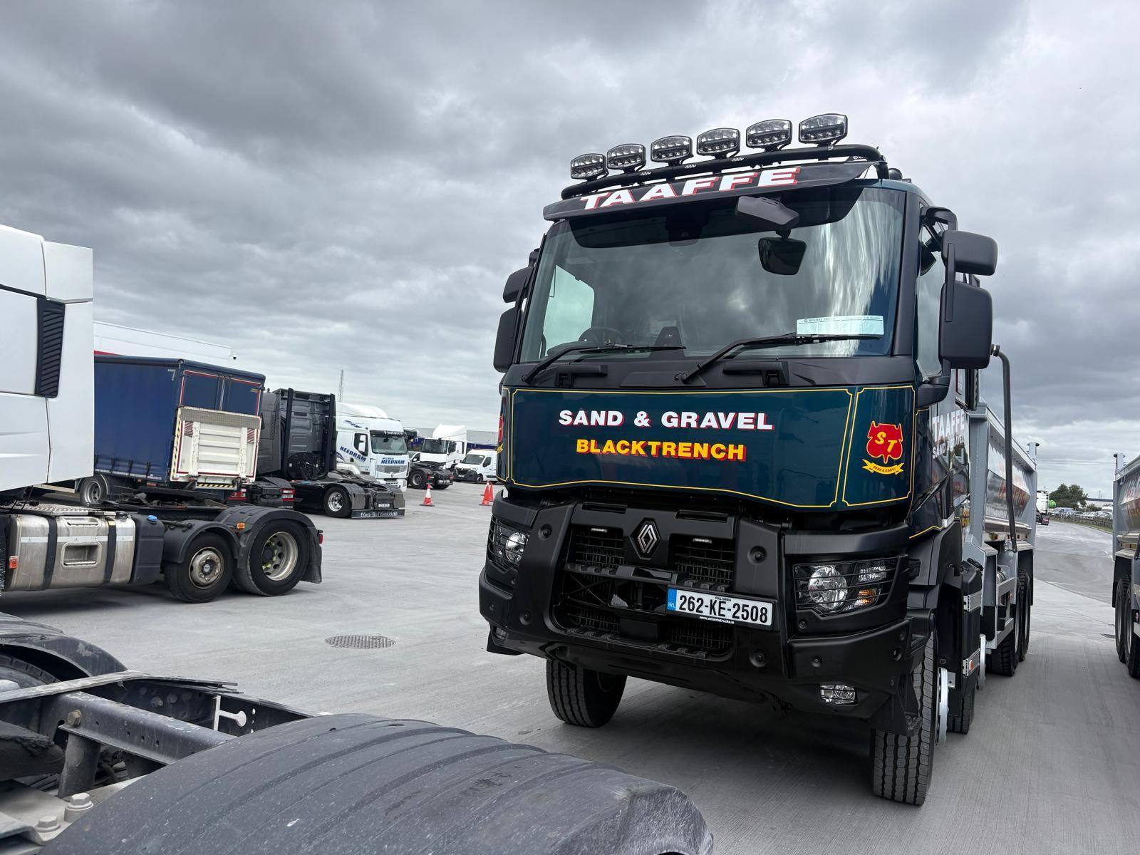 Taaffe eight-wheel tipper in the yard alongside the rest of the fleet